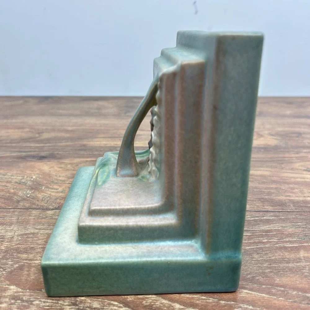 Roseville Pottery Foxglove Bookends Art‎ Pottery Ceramic Green Pink 5.75